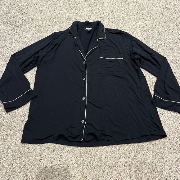 Eberjey Gisele Long Sleeve Button Front Pajama Top Sz L Black Comfort - Picture 1 of 5